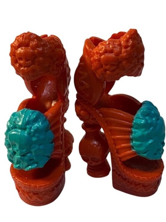 Monster High Shoes Orange & Teal Skull Heels For Skelita Calaveras Art Class - Picture 1 of 6